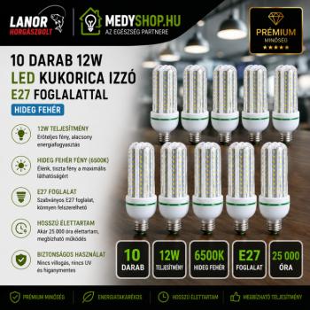10 darab 12W LED kukorica izzó E27 foglalattal – hideg fehér kép