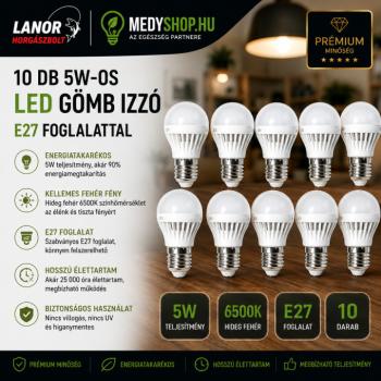 10 db 5W-os LED gömb izzó E27 foglalattal kép