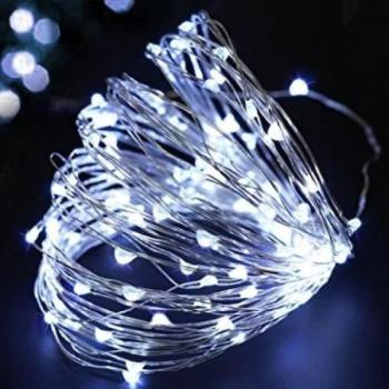 10m-es microLED elemes karácsonyi fényfüzér, 100LED-es, hideg fehér kép
