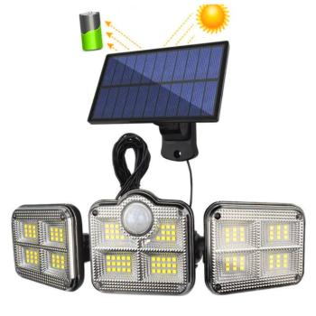 122 SMD LED-es 3 Fejes napelemes kültéri fali lámpa mozgásérzékelővel (BBJH) kép