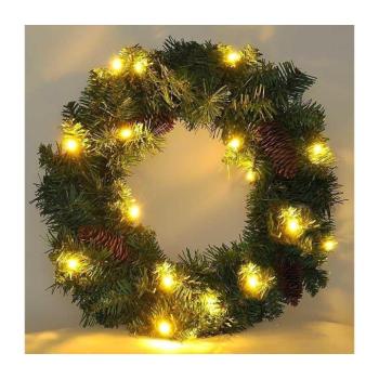 Solight karácsonyi koszorú, átmérő 40 cm, 15x LED, IP44, 3x AA, időzítő kép