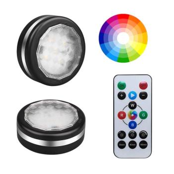 2 db-os mini RGB LED lámpa szett távirányítóval – kör alakú, színes hangulatvilágítás konyhába, hálószobába, nappaliba (BBV) kép