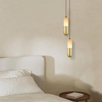 2545-ös LED lógó lámpa, sárgaréz/fehér, Ø 5 cm, fém/alabástrom, dimmelhető kép