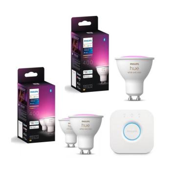 3 darabos szett LED RGBW dimmelhető izzók Philips Hue WACA GU10/4,2W/230V + Hue Bridge P6175+P6176+P1408 kép