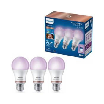 3 darabos szett Philips SMART A60 E27 LED RGB dimmelhető izzó 8,8W/230V 2200-6500K 8720169204423 kép