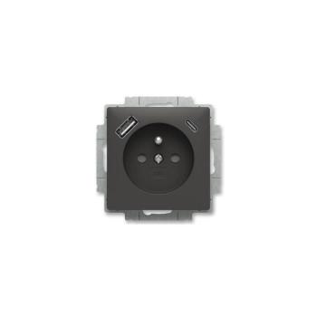 ABB 5569T-A32357 237 - Keret nélküli lakossági fali aljzat ZONI 250V 1xUSB A+C matt fekete ABB 5569T-A32357 237 kép