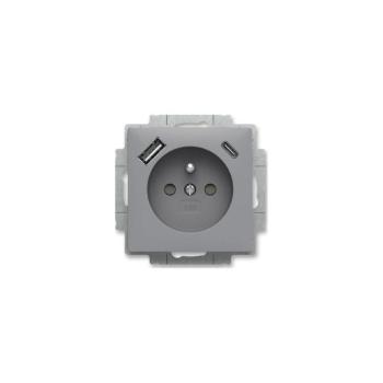 ABB 5569T-A32357 241 - Keret nélküli lakossági fali konnektor ZONI 250V 1xUSB A+C szürke ABB 5569T-A32357 241 kép
