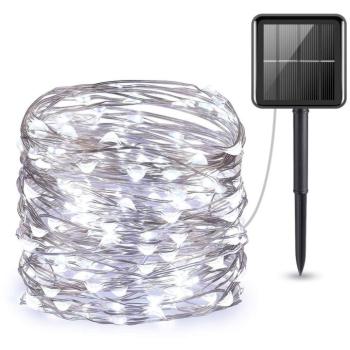 Aca Lighting napelemes LED fényfüzér, 200 LED, 20+2 m, hideg fehér, IP44, 8 funkció kép