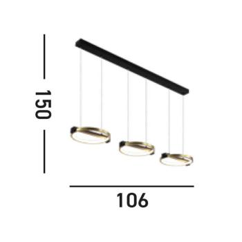 Aerial LED függőlámpa, 3-lámpás, sárgaréz/fekete, acél kép