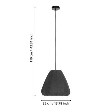 Akasztólámpa Barlaston, Ø 35 cm, fekete/szürke, fém, szövet kép