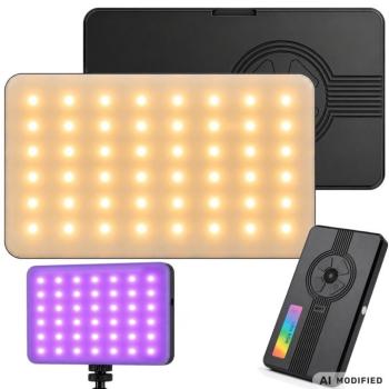 Akkus fotólámpa, videólámpa, LED panel színes és fehér fénnyel, 2700-6500 K - médiatartalmakhoz kép