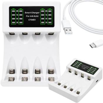 Akkutöltő 4 töltőhellyel, AA, AAA, USB-C kábellel, 300 mA - újratölthető elemekhez kép