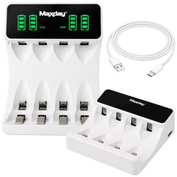 Akkutöltő 4 töltőhellyel, AA, AAA, USB-C kábellel, 500 mA - újratölthető elemekhez kép