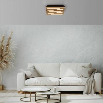 Akusztikus LED mennyezeti világítás, 30 x 30 cm, természetes fa, fém