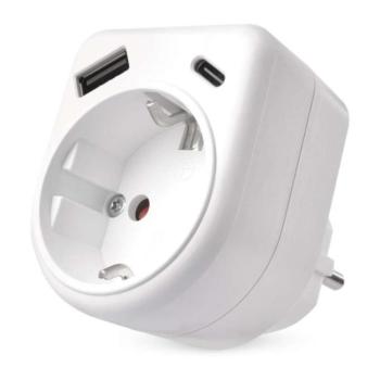 Aljzat elágazó 1×, 1×USB-A+1×USB-C, fehér, IP20, EMOS, P0075 kép