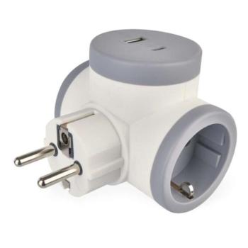 Aljzat elágazó 2×, 1×USB-A+1×USB-C, fehér-szürke, fehér, szürke, IP20, EMOS, P0077PD kép