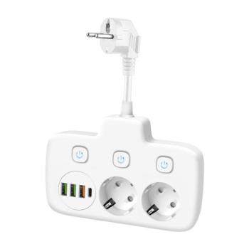 KOBI LINEA PRO FL hosszabbító kábel 2 aljzat+3 USB/1 USB-C/0,2m fehér KOBI-001920 kép