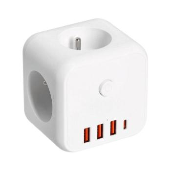 KOBI LINEA PRO CUBE hosszabbító kábel 3 aljzat+3 USB/1 USB-C/Zu+W fehér KOBI-001916 kép
