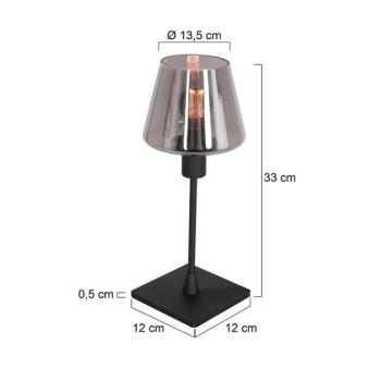 Ancilla asztali lámpa, fekete/füstös, 33 cm, fém, üveg, E14 kép