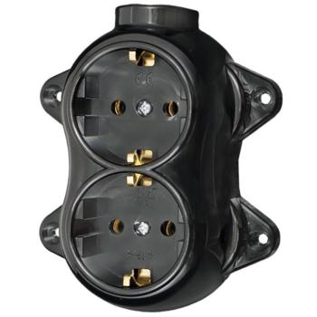 ANTIQUE DOUBLE SOCKET GERMAN TYPE 16А 250V BLACK kép