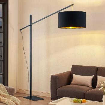 Arcchio íves állólámpa Mossa, 200 cm, fekete-arany, textil kép