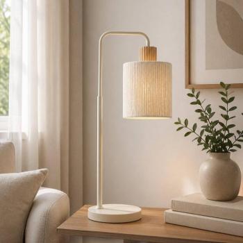 Arlo asztali világítás, bézs, szövet/fa, magasság 58 cm, E27 kép