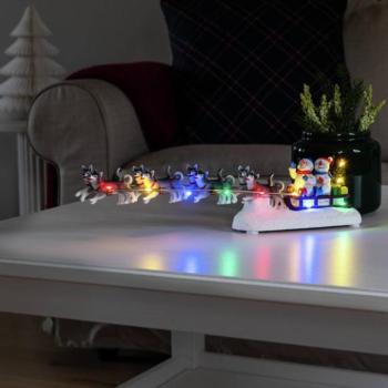 Asztaldekor. Hóember+kutyaszán színes LED kép