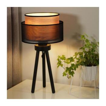 - Asztali lámpa WOOD BOHO 1xE27/15W/230V átm. 25 cm fekete/bézs 604093 kép
