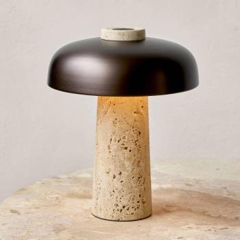 Audo LED asztali lámpa Reverse, bronz, travertin, magasság 30 cm kép