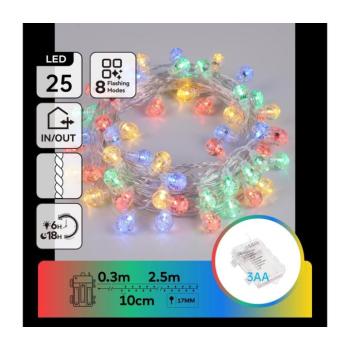 B.V. - kültéri karácsonyi LED fényfüzér 25xLED/8 funkció 3xAA 2,8m IP44 többszínű B10303K4U kép