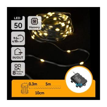 B.V. - kültéri karácsonyi LED fényfüzér 50xLED/8 funkciós 3xAA 5,3m IP44 meleg fehér B10303K1I kép