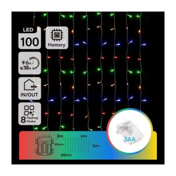 B.V. - Kültéri LED karácsonyi fényfüzér 100 LED, 8 funkció, 3xAA, IP44 B10303K3K kép