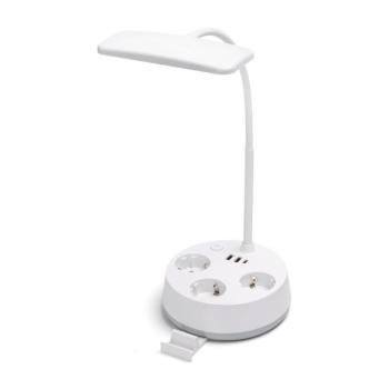 B.V. - LED fényerőszabályozható asztali lámpa aljzatokkal és USB-vel LED/4,6W/230V fehér B1031143K kép