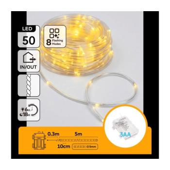 B.V. - LED karácsonyi kültéri fényfüzér 50xLED/8 funkció 3xAA 5,3m IP44 meleg fehér B10303K8R kép