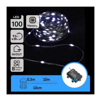 B.V. - LED Karácsonyi kültéri lánc 100xLED/8 funkció 10,3m IP44 hideg fehér B10303K1M kép