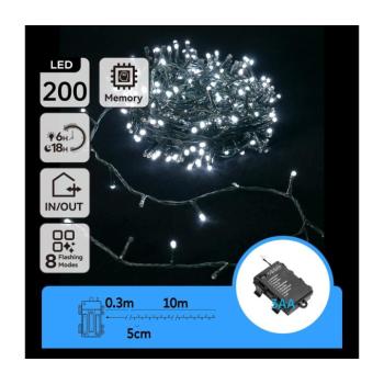 B.V. - LED Karácsonyi kültéri lánc 200xLED/8 funkció 10,3m IP44 hideg fehér B10303K2N kép