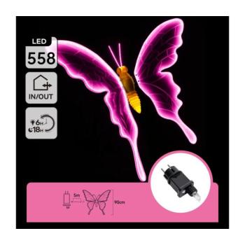B.V. - LED kültéri dekoráció 558xLED 90 cm IP44 pillangó/rózsaszín B10303AGGP kép