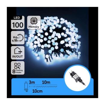 B.V. - LED kültéri dekorációs fényfüzér 100xLED/3,6W/230V/8 funkciós 10m IP44 hideg fehér B103031OG kép