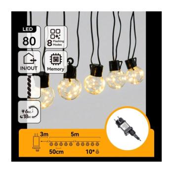 B.V. - LED kültéri díszfüzér 80xLED/3,6W/230V 5m IP44 meleg fehér B103031R6 kép