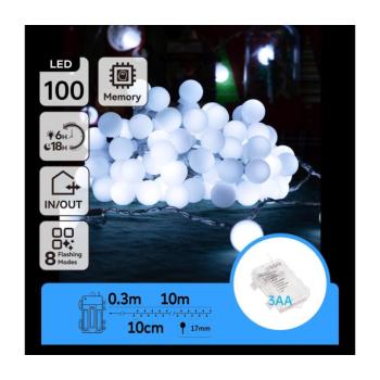 B.V. - LED kültéri fényfüzér 100xLED/3xAA/8 funkciós 10,3 m IP44 hideg fehér B10303K4K kép