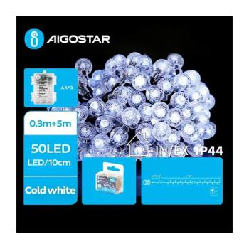 B.V. - LED kültéri fényfüzér 50xLED/3xAA/8 üzemmód 5,3 m IP44 hideg fehér B10303K4S kép