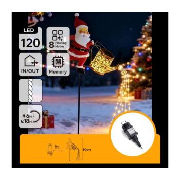 B.V. -LED kültéri karácsonyi dekoráció 120 LED/8 üzemmód 80 cm IP44 Santa/meleg fehér B10303AGPQ kép