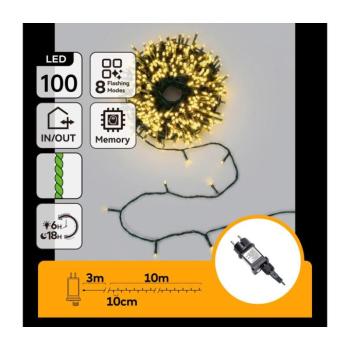 B.V. - LED kültéri karácsonyi fényfüzér, 100 LED / 8 funkció, 13 m, IP44, meleg fehér B10303ABNN kép