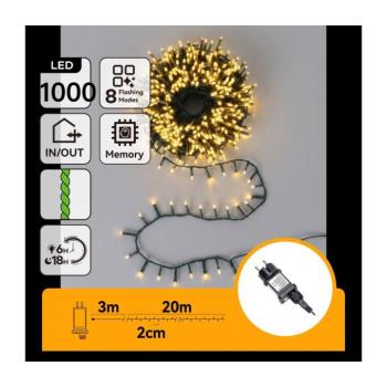 B.V. - LED kültéri karácsonyi fényfüzér 1000xLED/8 funkciós 23m IP44 meleg fehér B10303AFUY kép