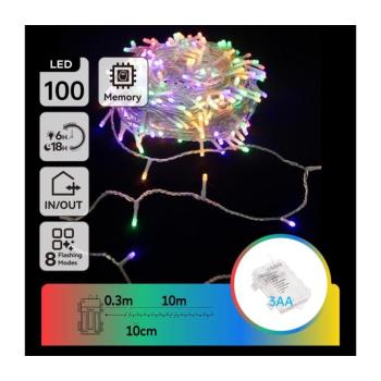 B.V. -LED Kültéri karácsonyi fényfüzér 100xLED/8 féle világítási mód 3xAA 10,3m IP44 többszínű B10303K1Y kép