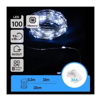 B.V. - LED kültéri karácsonyi fényfüzér 100xLED/8 funkció 10,3m IP44 hideg fehér B10303K1D kép