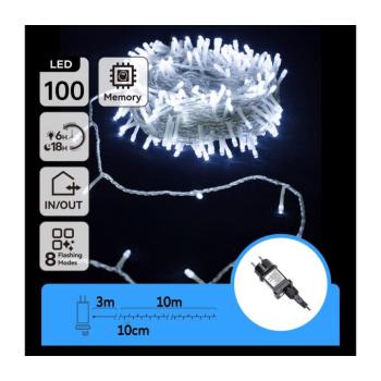 B.V. - LED kültéri karácsonyi fényfüzér 100xLED/8 funkció 13m IP44 hideg fehér B103031OM kép