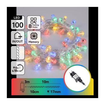 B.V. - LED kültéri karácsonyi fényfüzér 100xLED/8 funkció 13m IP44 többszínű B103031NQ kép