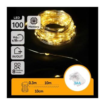 B.V. -LED Kültéri karácsonyi fényfüzér 100xLED/8 funkció 3xAA 10,3m IP44 meleg fehér B10303K1A kép