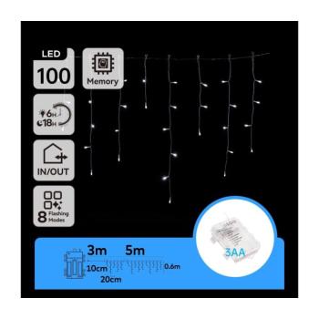B.V. - LED kültéri karácsonyi fényfüzér 100xLED/8 funkció/3xAA 8x0,6m IP44 hideg fehér B10303K40 kép